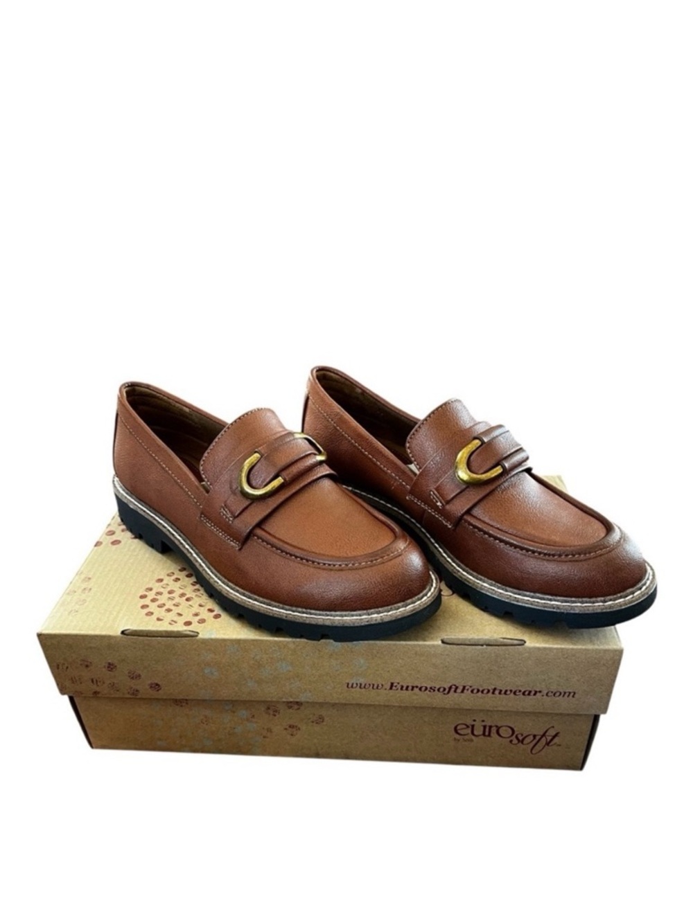 Eurosoft Lola Loafer Women’s Brown Slip On Lug Sole Support Footbed NIB Size 6